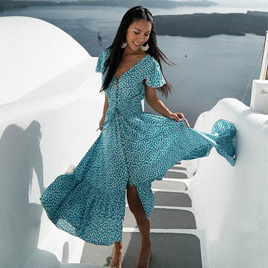 JuliaFashion - Sexy Backless Blue Maxi Dress