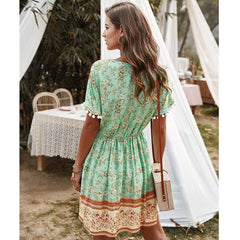 JuliaFashion - Short Sleeve Geometric Print Boho Dress