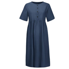 JuliaFashion - Short Sleeve Solid Midi Summer Dress