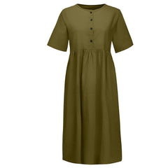 JuliaFashion - Short Sleeve Solid Midi Summer Dress