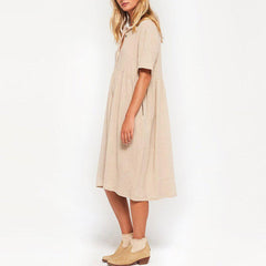 JuliaFashion - Short Sleeve Solid Midi Summer Dress