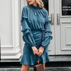 JuliaFashion - Vintage Polka Dot Bodycon Autumn Dress