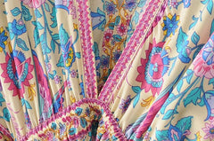 JuliaFashion - Wild Peacock & Flowers V-Neck Maxi Dress