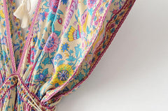 JuliaFashion - Wild Peacock & Flowers V-Neck Maxi Dress