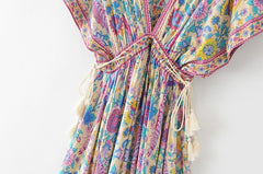 JuliaFashion - Wild Peacock & Flowers V-Neck Maxi Dress