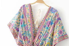 JuliaFashion - Wild Peacock & Flowers V-Neck Maxi Dress