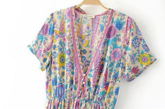 JuliaFashion - Wild Peacock & Flowers V-Neck Mini Dress