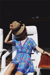 JuliaFashion - Wild Peacock & Flowers V-Neck Mini Dress