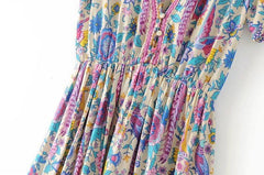 JuliaFashion - Wild Peacock & Flowers V-Neck Mini Dress