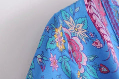 JuliaFashion - Wild Peacock & Flowers V-Neck Mini Dress