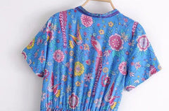 JuliaFashion - Wild Peacock & Flowers V-Neck Mini Dress