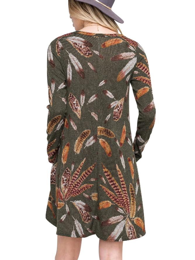 JuliaFashion - 2024 Right About This Feather Print Tunic Dress