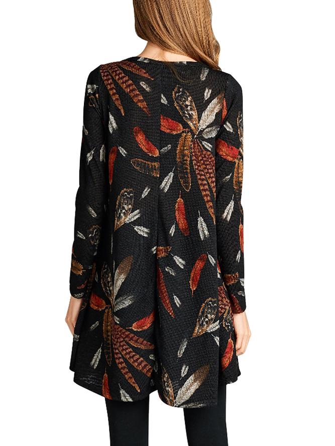 JuliaFashion - 2024 Right About This Feather Print Tunic Dress