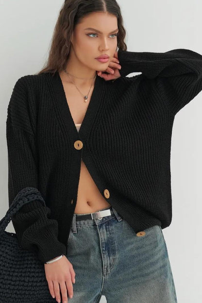 Relaxed Fit Solid Color Christmas Cardigan