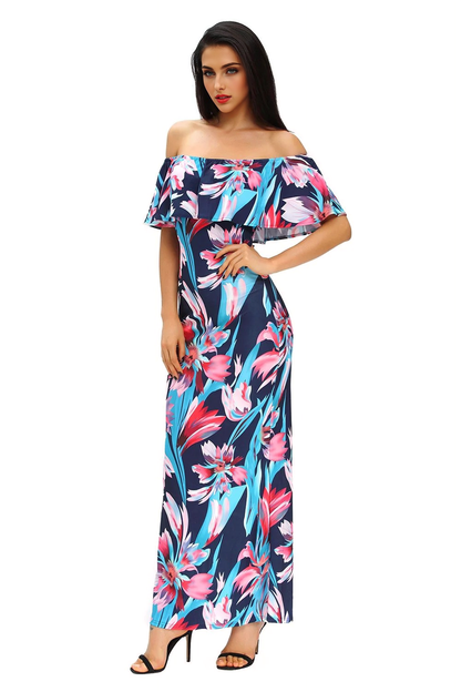 JuliaFashion - 2024 The Flourishing Days Printed Off-the-shoulder Maxi Dress