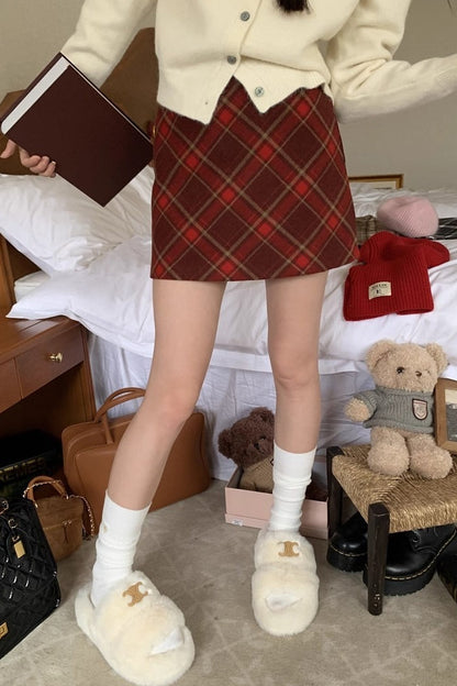 High Waist Plaid A-Line Christmas Skirt