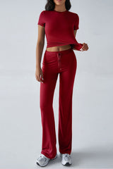 Essential Solid Color Crewneck Top Wide Leg Pants Set