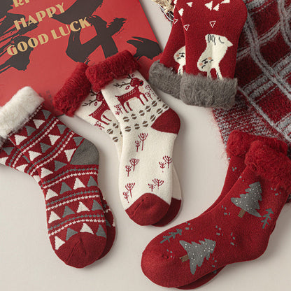 Plush Extra Thick Terry Red Mid Length Christmas Socks