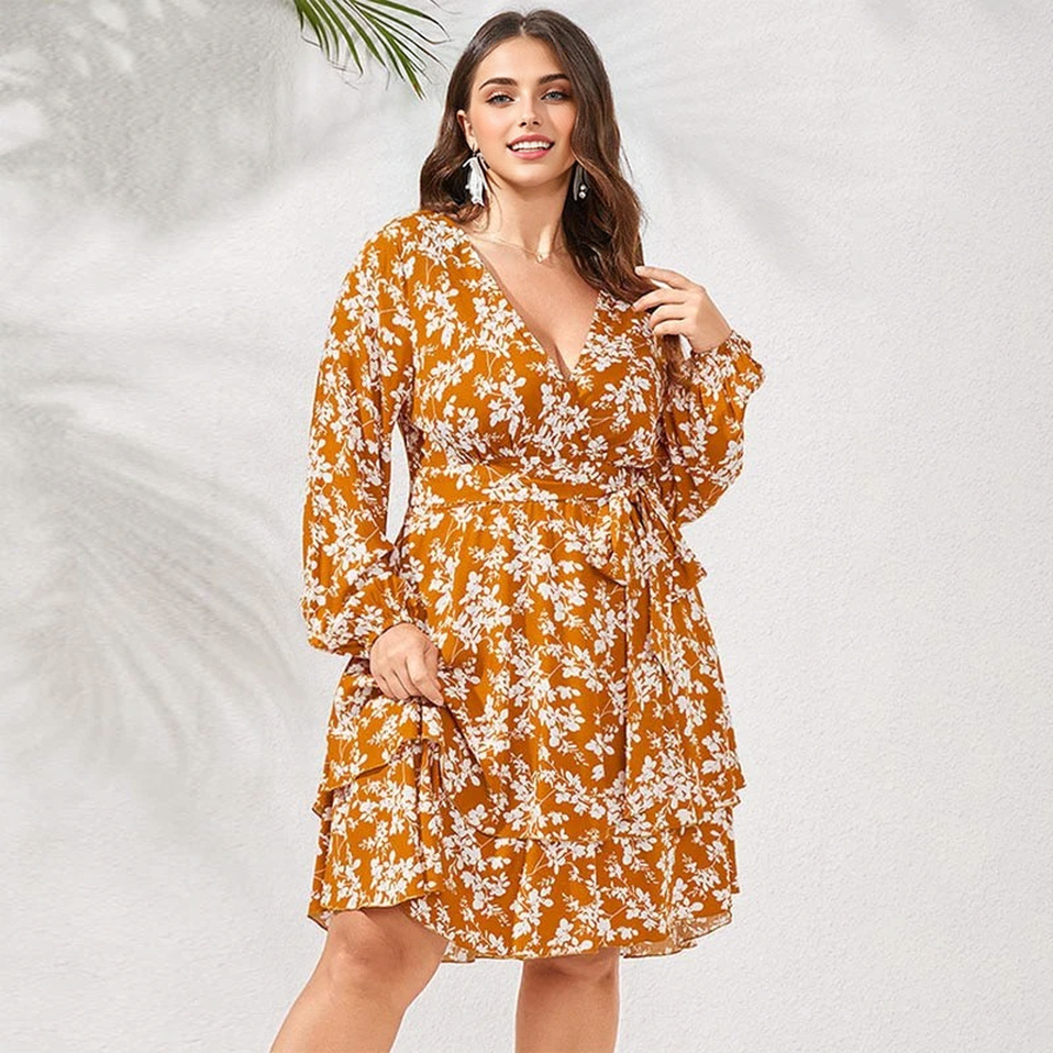 JuliaFashion-Bohemian Floral Printed Plus Size Sundress