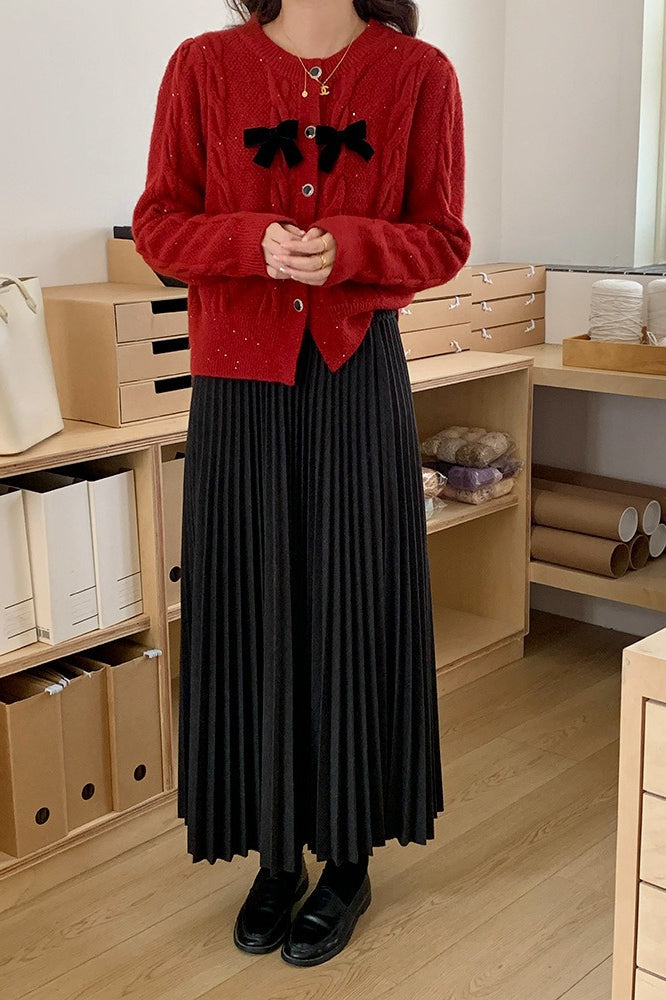 Sparkle Bow Detail Ribbed Christmas Cardigan