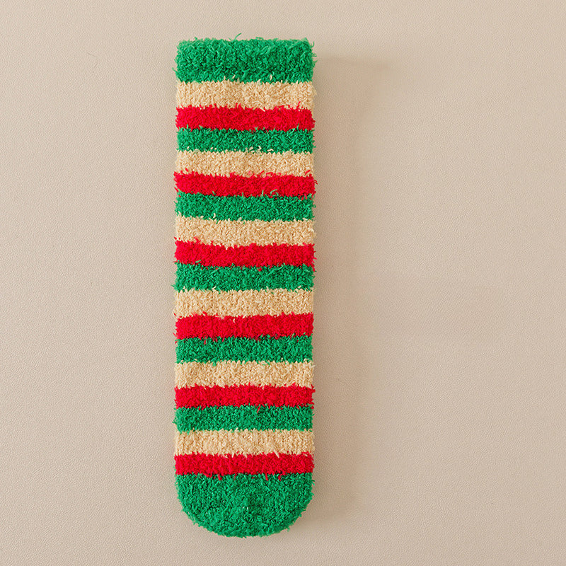 Cute Coral Fleece Thick Warm Mid Calf Christmas Socks