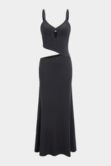 Cut Out V-Neck Patchwork Sleeveless Slip Maxi Dress