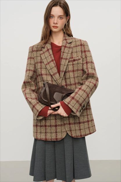 Retro Plaid Short Blazer Christmas Outerwear