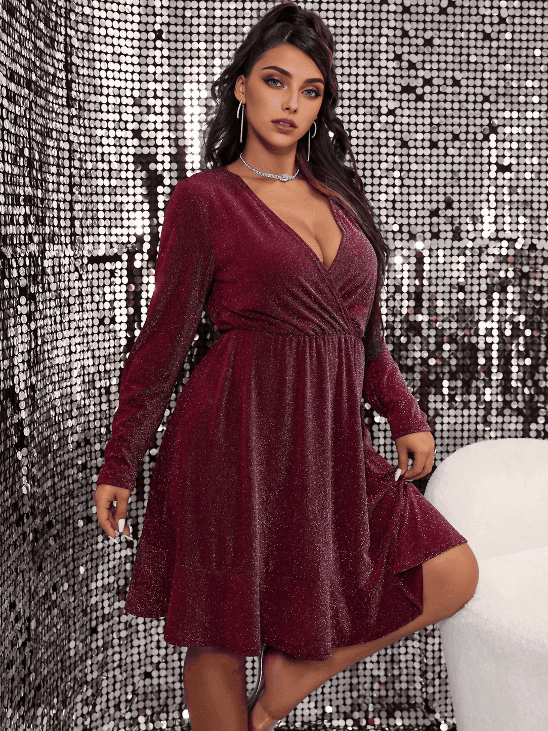 JuliaFashion - 2024 Sexy Curve V-Neck Long Sleeve Evening Party Dress