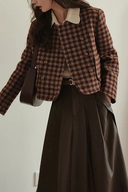 Vintage Plaid Single Breasted Christmas Outerwear