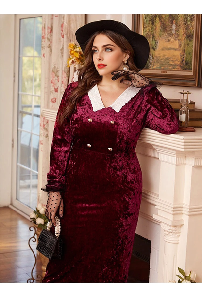 JuliaFashion-Add Elegant Velvet Patchwork V-Neck Party Dress