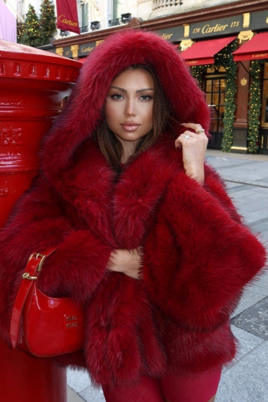 Hooded Faux Fur Blend Christmas Outerwear