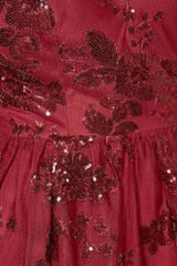 Burgundy Sequins Backless Mini Dress