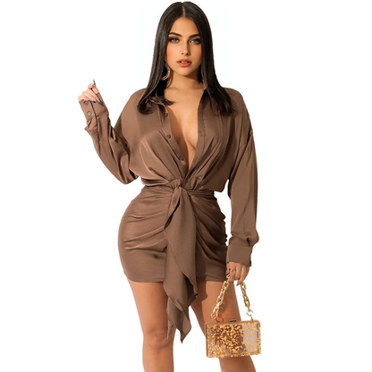 Julia Fashion - Sexy Lapel Single Breasted Shirt Mini Dress