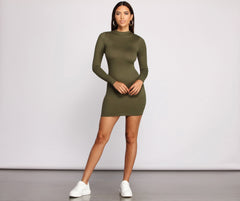 All About Knit Charming Mock Neck Mini Dress Casual Dresses