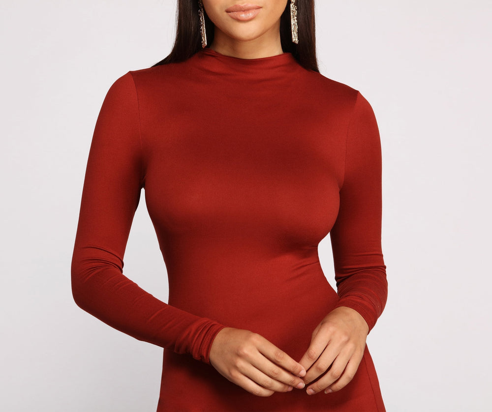 All About Knit Charming Mock Neck Mini Dress Casual Dresses