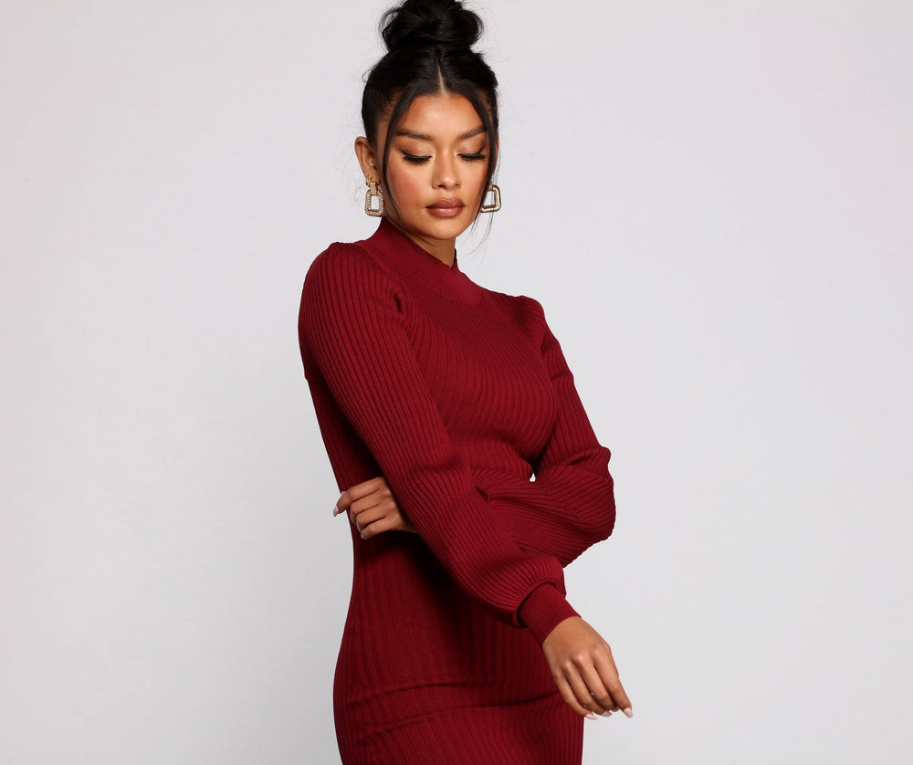 All Dolled Up Charming Ribbed Knit Mini Dress Sweaters