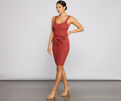 Slay In Style Ribbed Graceful Scoop Neck Midi Dress Sweaters-L