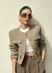 TailoRed Tweed Cropped Jacket â€?Classic Elegance with Gold Button Accents