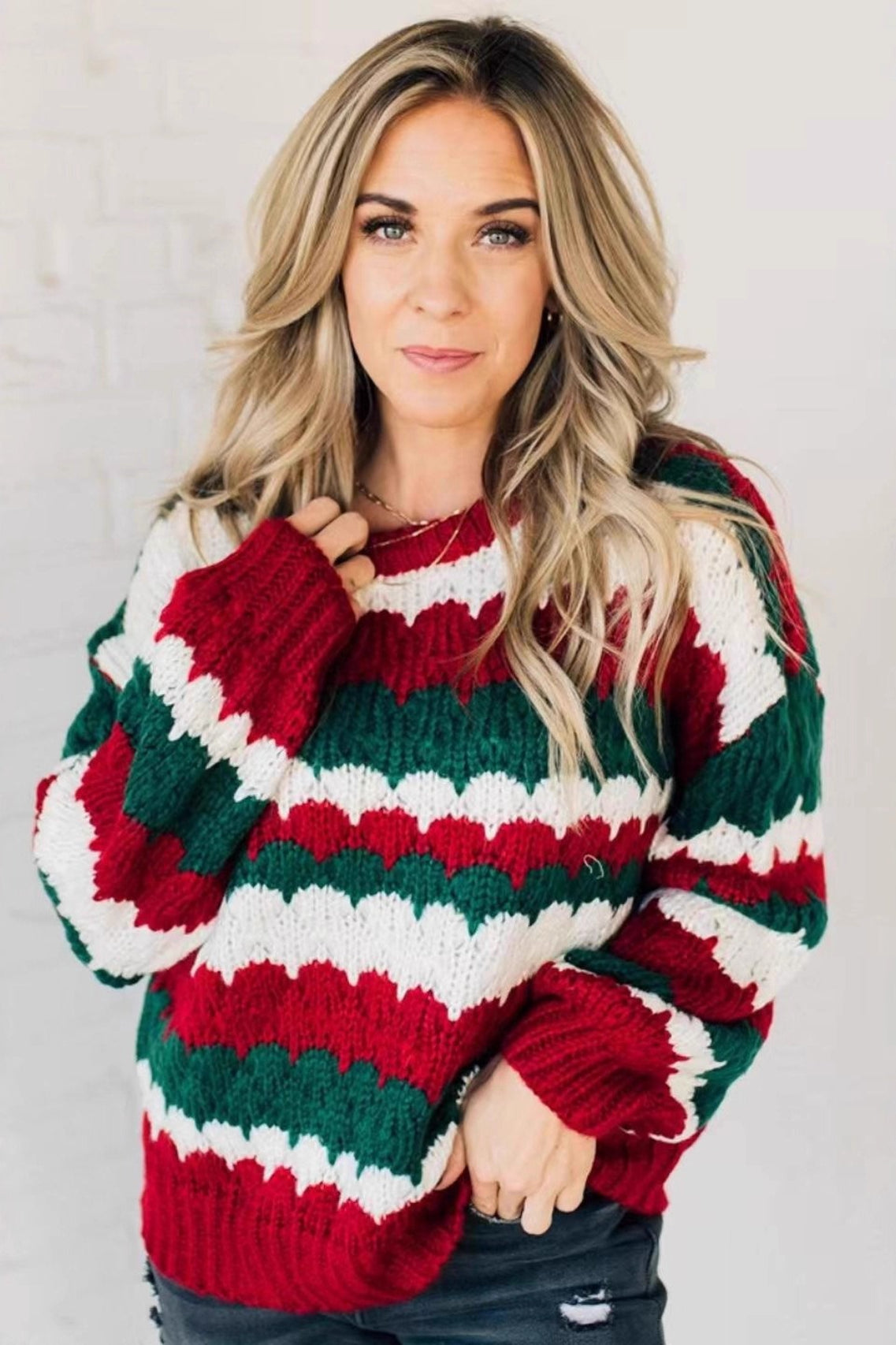 Christmas Chic Christmas Striped Color Block Sweater