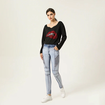 Julia Fashion - Fashion Pleated Skinny Jeans