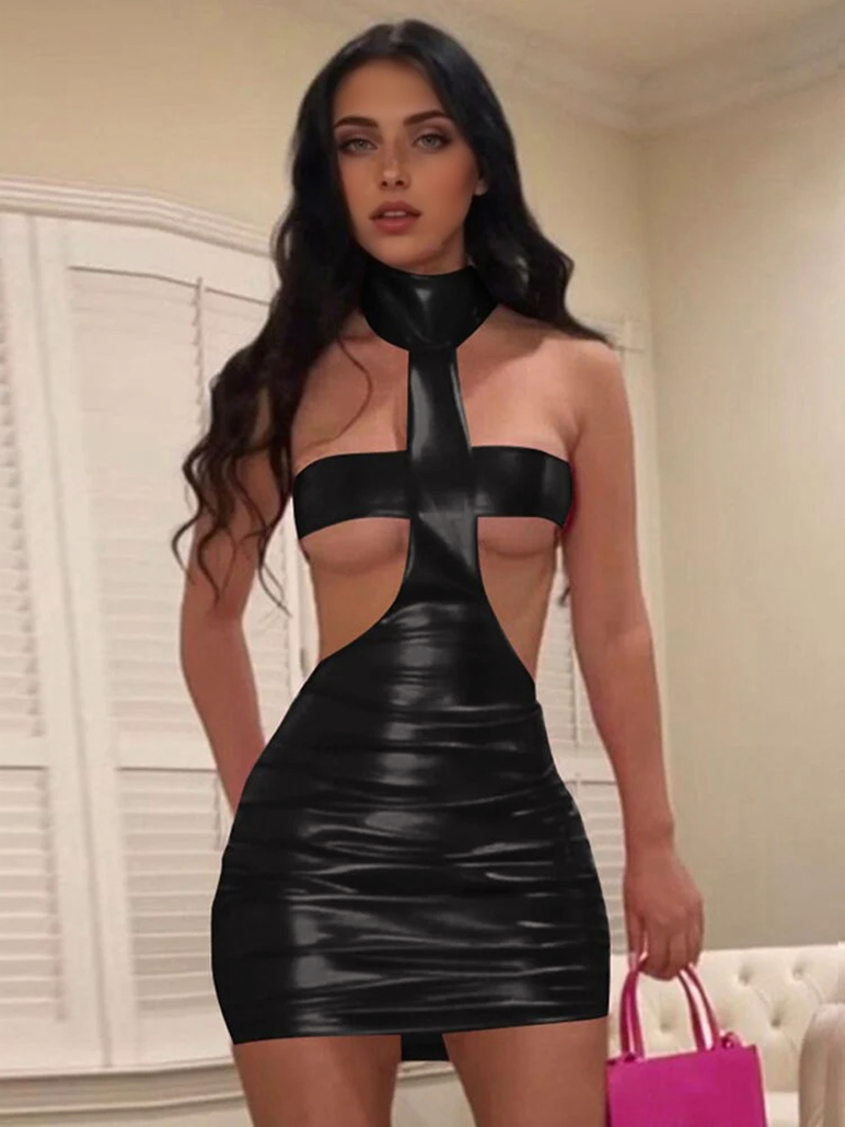 JuliaFashion - 2024 Sexy Halter Sleeveless Cut Out Bodycon Mini Dress