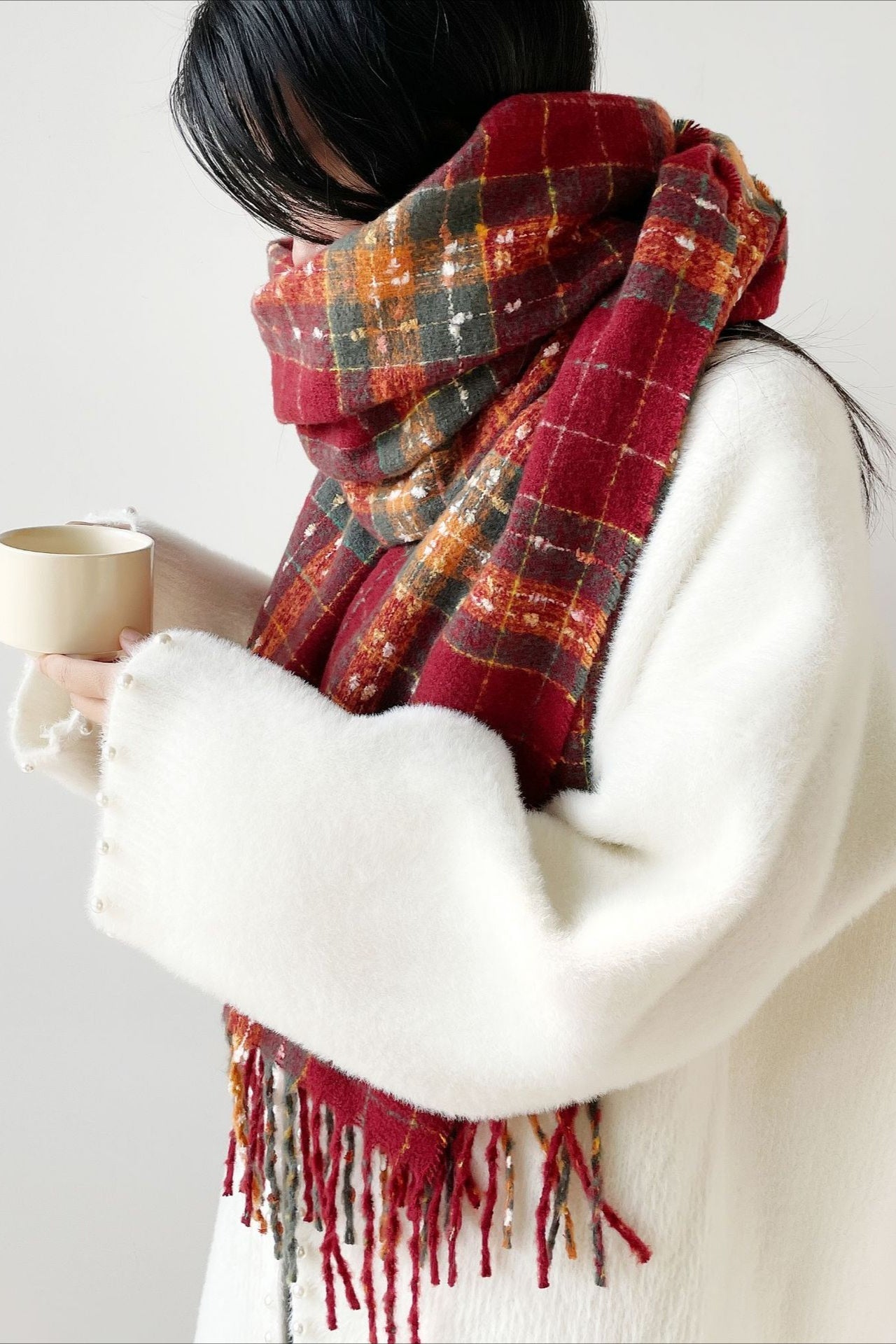 Soft Plaid Mohair Blend Christmas Scarf