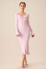 Valerie U-Neck Ruffle Midi Knit Dress