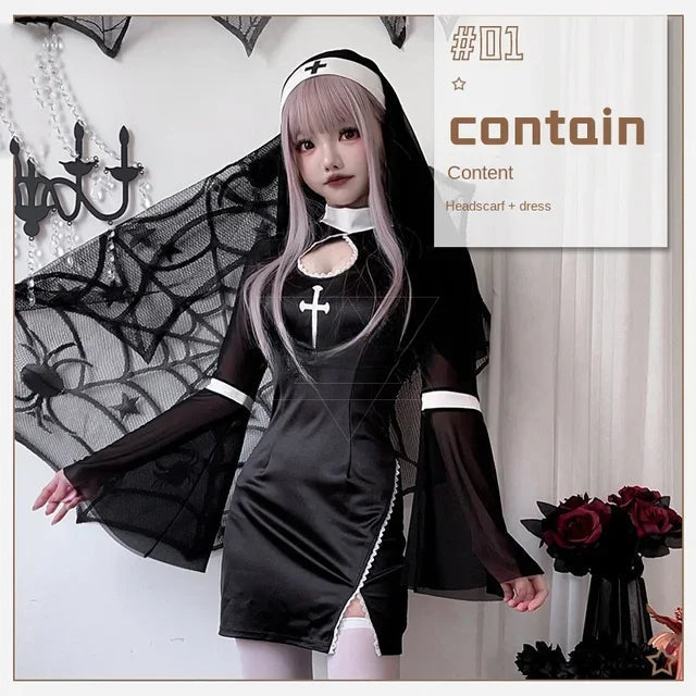 Sexy Halloween Gothic Cosplay Women Party Nun Vampire Outfits Costume