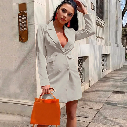 JuliaFashion - Women Autumn Winter Long Sleeved Breasted Waist Suit 2024 Spring Slim Blazer Office Lady New Casual Button Dress