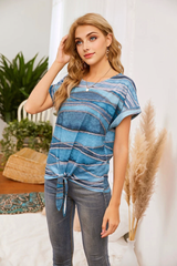 Julia Fashion - Front Tie-up Blue Layers Shirt