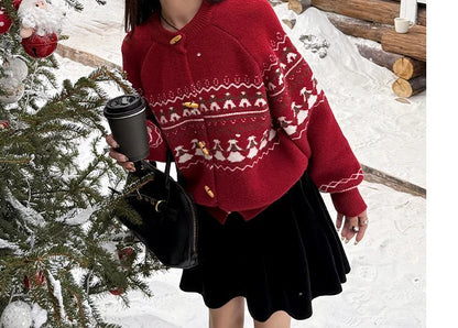 Sweet Christmas Horn Button Cardigan Cardigan-241208