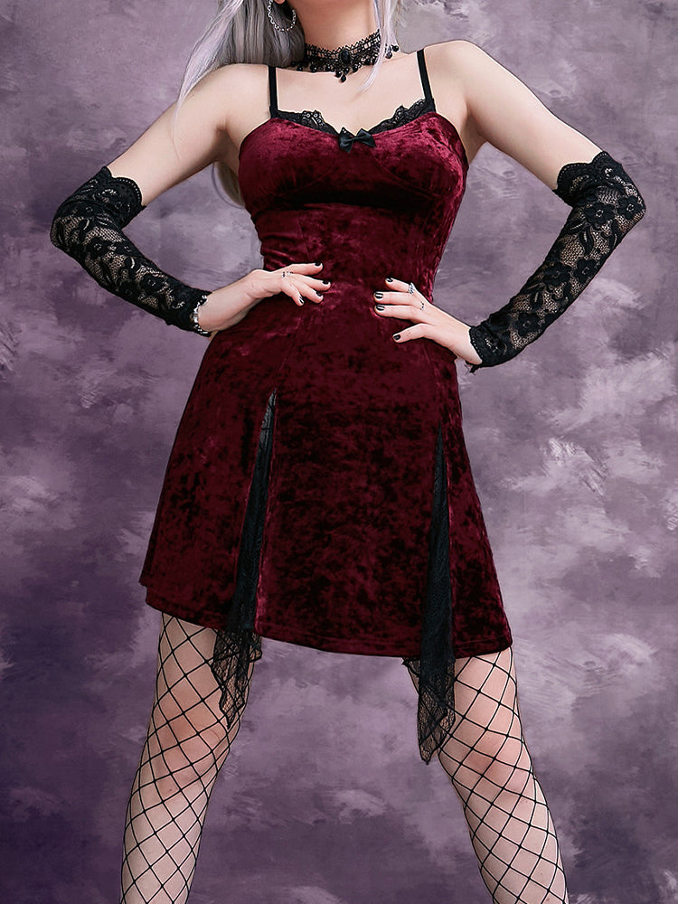 Y2K Mini High Grunge Lolita Dark Mesh Clubwear Sexy Velvet Slit Aesthetic Emo Gothic Vintage Waist Partywear Dress