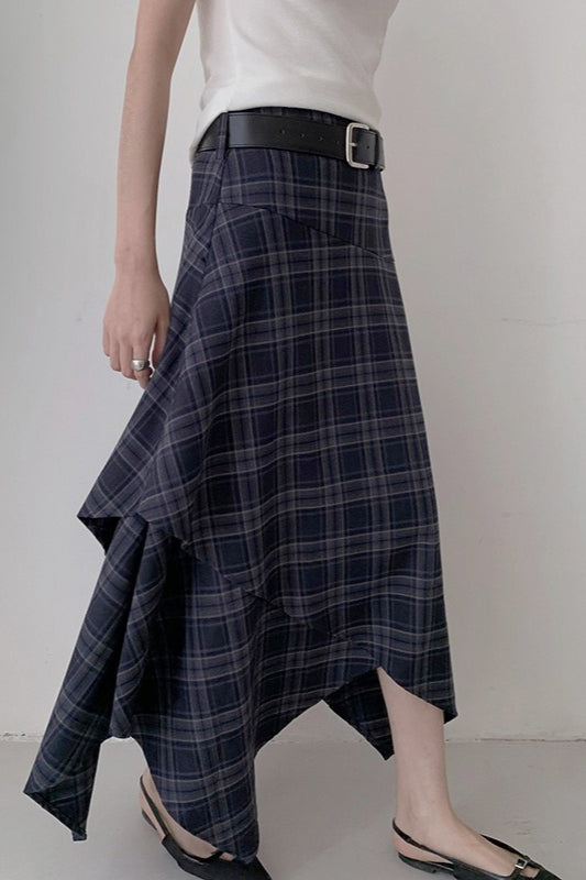 Asymmetric Plaid Midi Christmas Skirt