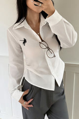 Y2K Button Front Solid Blouse